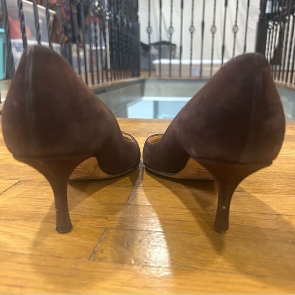 Jimmy Choo Suede Leather Romy 60MM Chocolate Brown Kitten Heel Pointed Toe Pumps - Picture 9 of 16